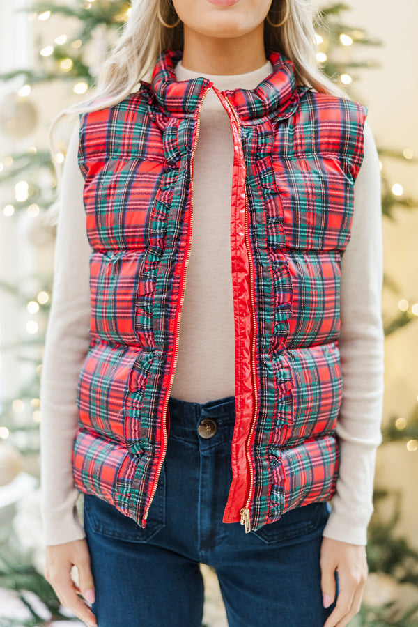 Oh So Merry Red Plaid Puffer Vest