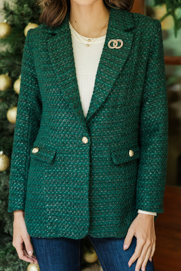 In Your Love Emerald Green Tweed Blazer