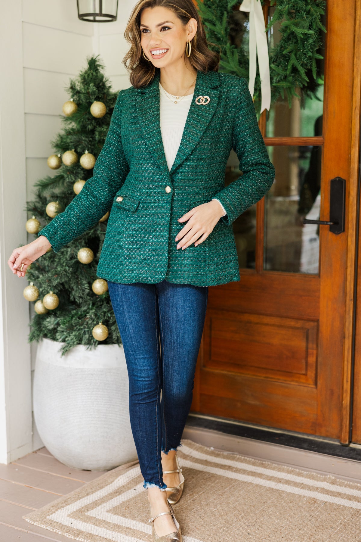 In Your Love Emerald Green Tweed Blazer, Medium - The Mint Julep Boutique