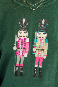 Nutcracker Fun Emerald Green Embroidered Sweater