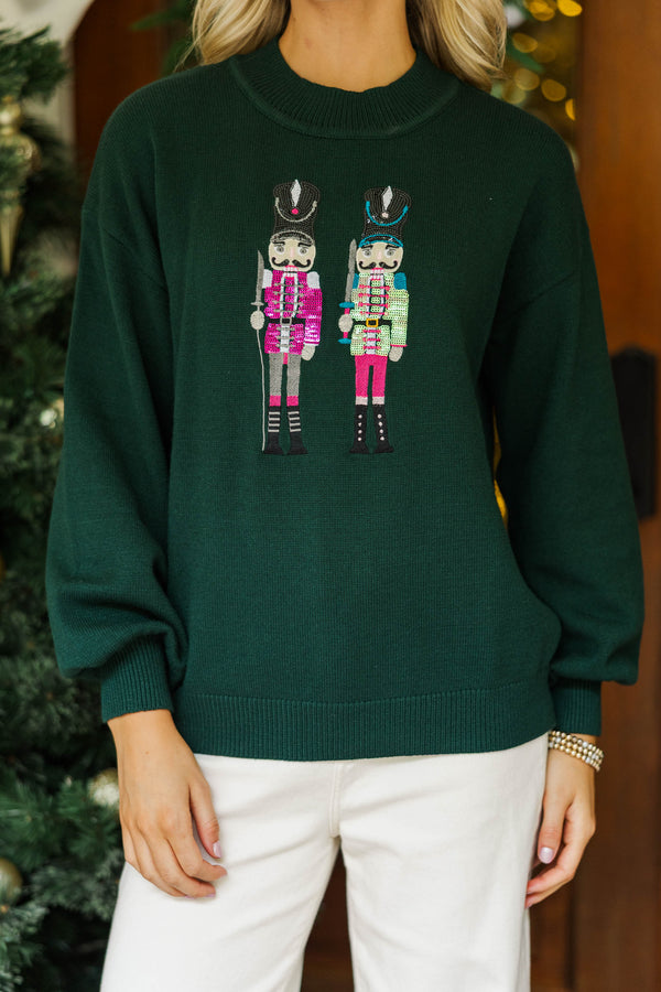 Nutcracker Fun Emerald Green Embroidered Sweater
