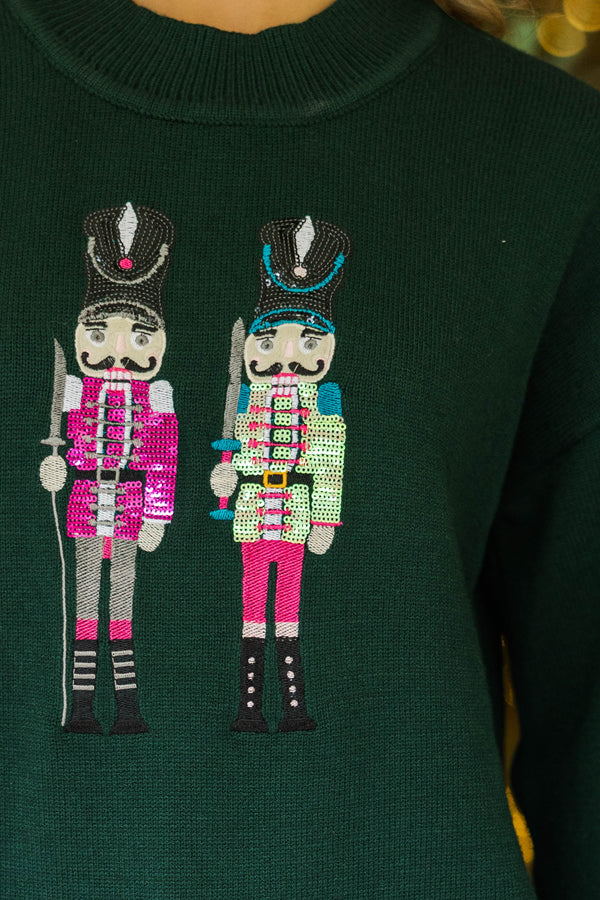 Nutcracker Fun Emerald Green Embroidered Sweater