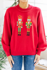 Nutcracker Fun Red Embroidered Sweater