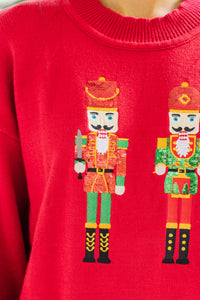 Nutcracker Fun Red Embroidered Sweater