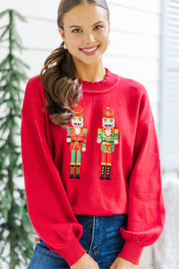 Nutcracker Fun Red Embroidered Sweater