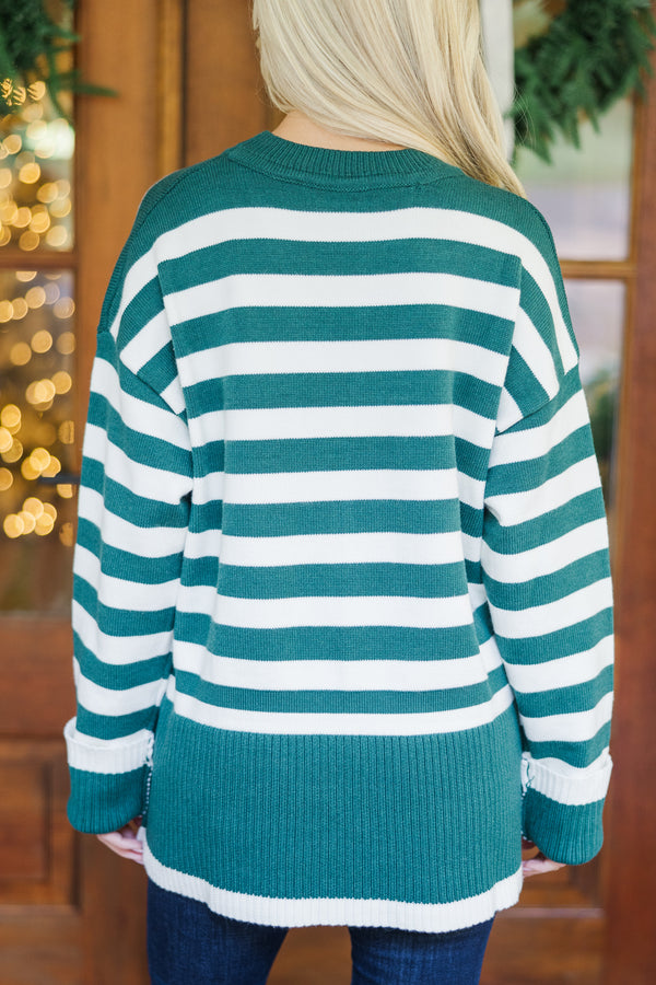 Just Stay With Me Emerald Green Striped Sweater