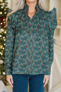 On Your Time Navy Holiday Print Button Down Top