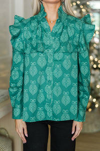 On Your Time Emerald Medallion Print Button Down Top