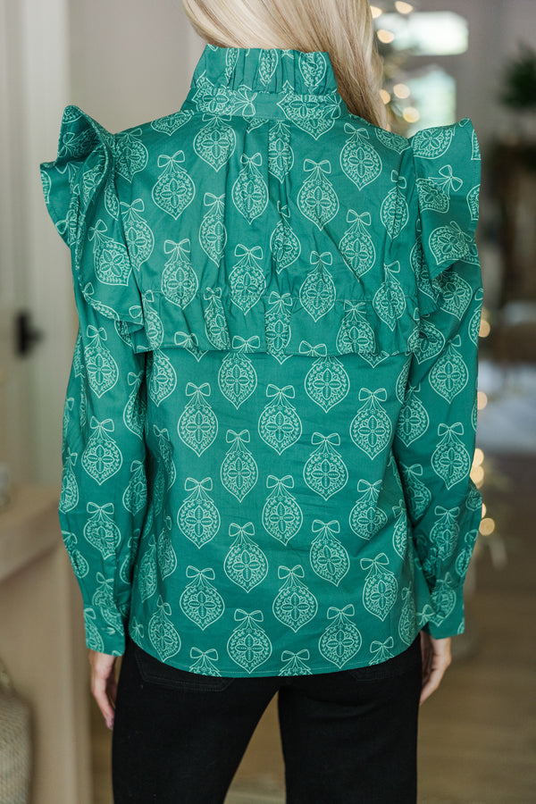 On Your Time Emerald Medallion Print Button Down Top