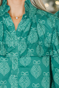 On Your Time Emerald Medallion Print Button Down Top