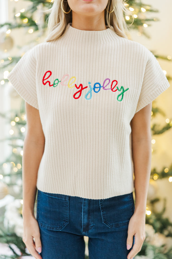 Holly Jolly Cream White Sweater