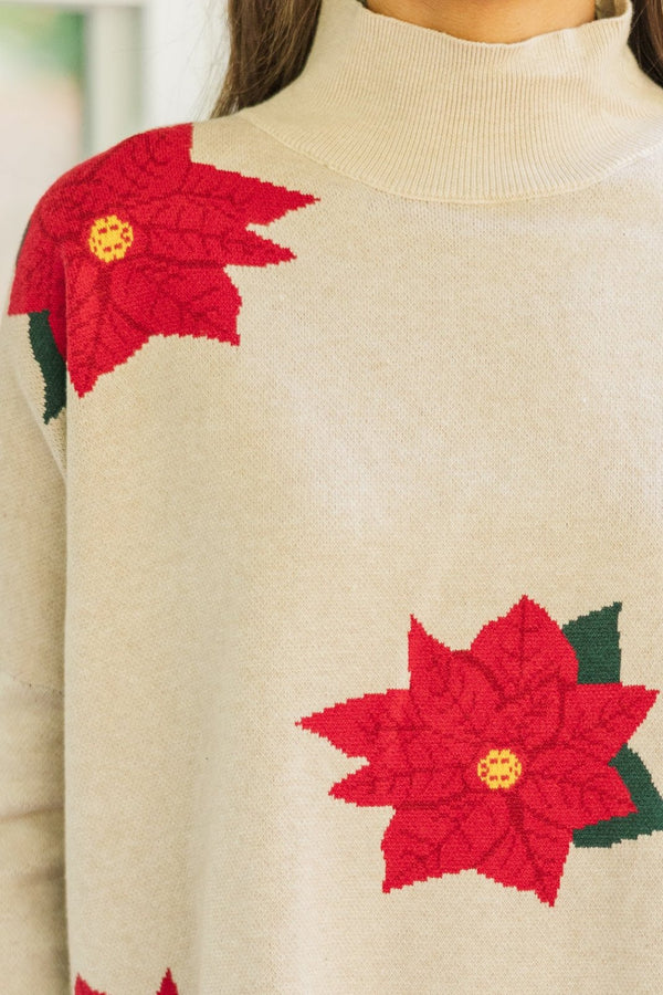 Quick Decisions Oatmeal Poinsettia Sweater