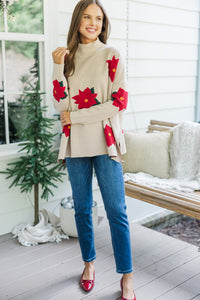 Quick Decisions Oatmeal Poinsettia Sweater