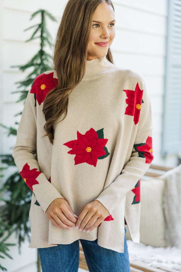 Quick Decisions Oatmeal Poinsettia Sweater