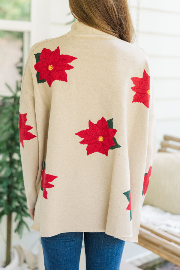 Quick Decisions Oatmeal Poinsettia Sweater