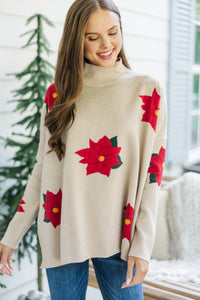 Quick Decisions Oatmeal Poinsettia Sweater