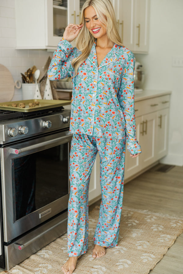 Dream Big Blue Flora & Fauna L/S Bamboo Pajama Set