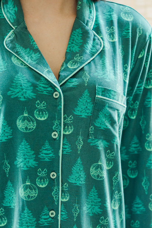 Dream Big Emerald Green Christmas Print L/S Bamboo Pajama Set