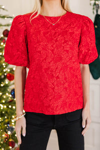 All Is Bright Red Jacquard Blouse