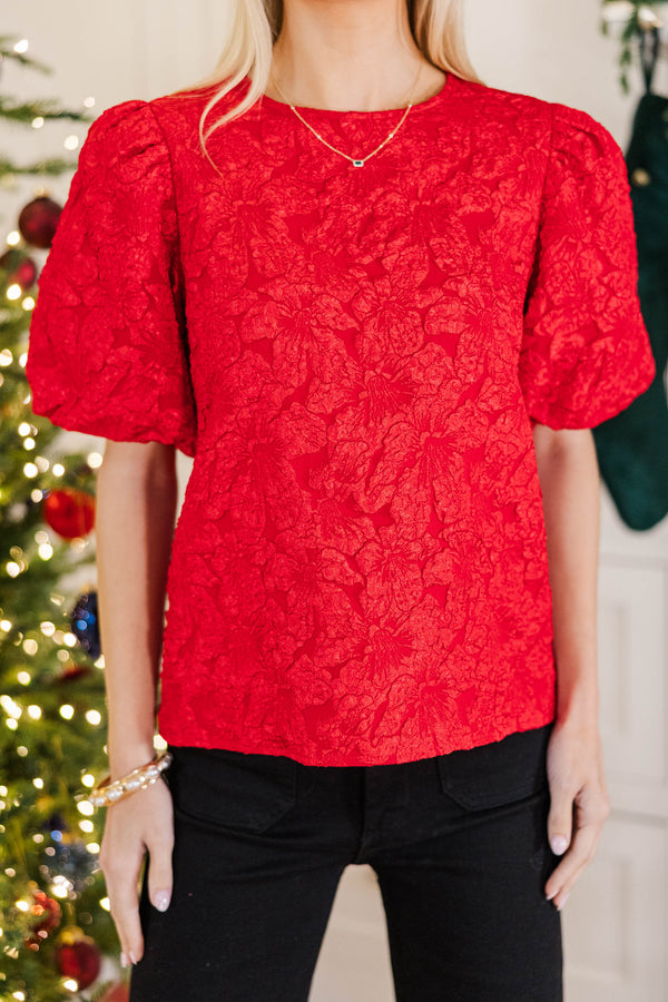 All Is Bright Red Jacquard Blouse