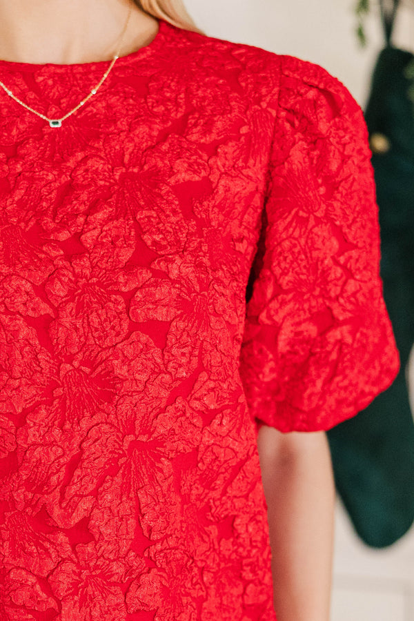 All Is Bright Red Jacquard Blouse
