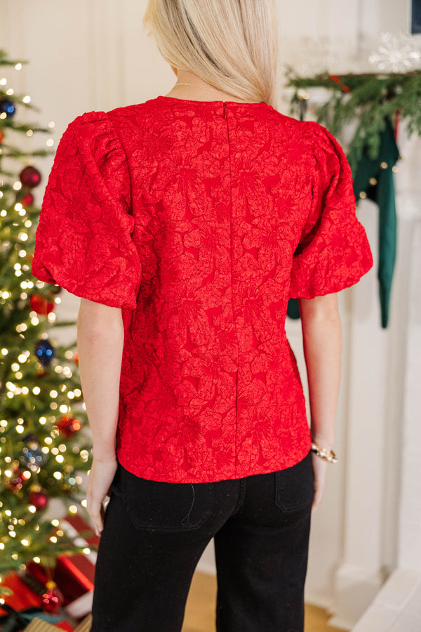 All Is Bright Red Jacquard Blouse