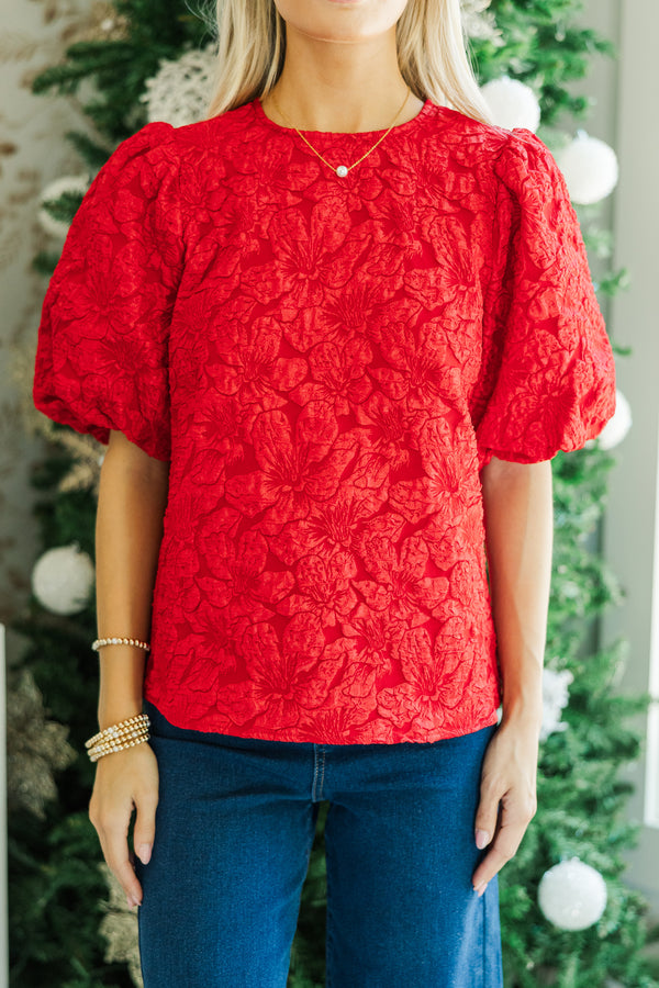 All Is Bright Red Jaquard Blouse