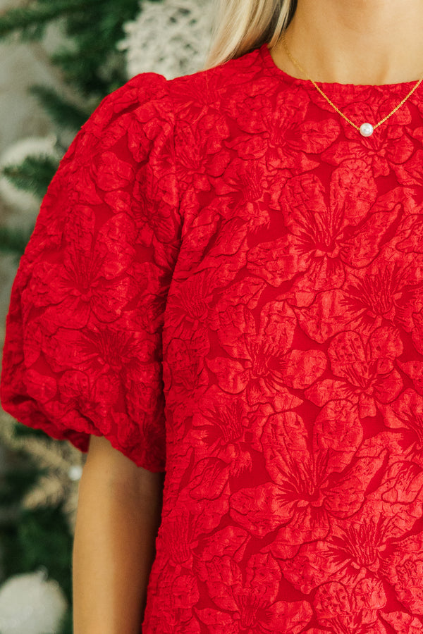 All Is Bright Red Jacquard Blouse