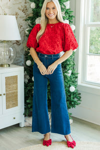 All Is Bright Red Jacquard Blouse