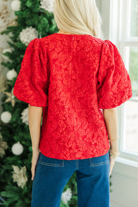 All Is Bright Red Jacquard Blouse