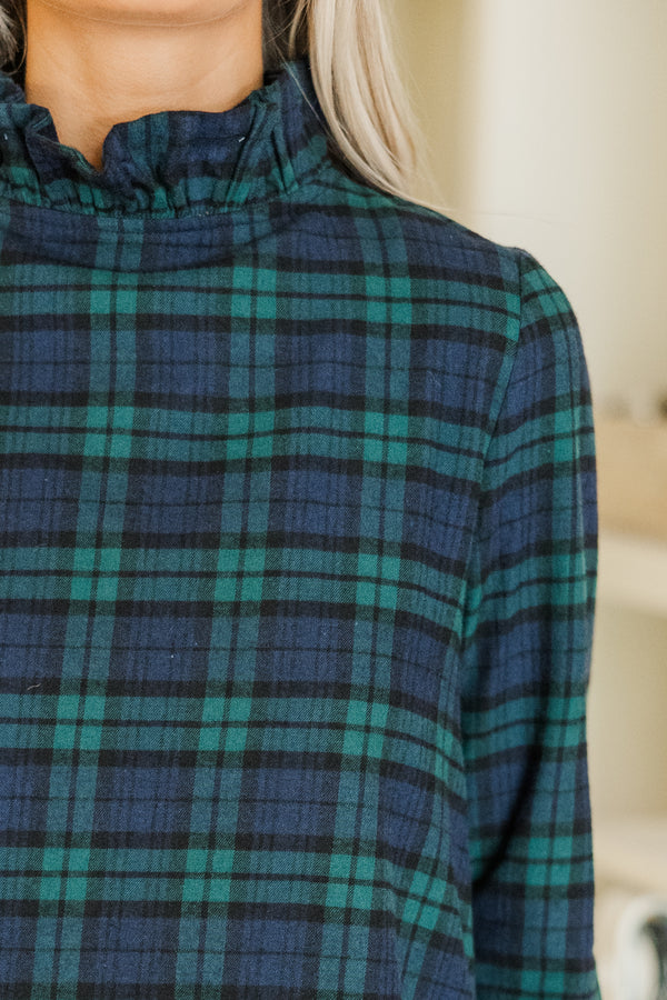 This Is It Emerald Green Plaid Blouse