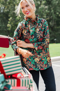 This Is It Emerald Green Floral Blouse