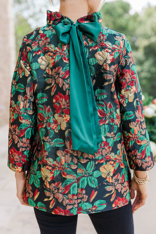 This Is It Emerald Green Floral Blouse