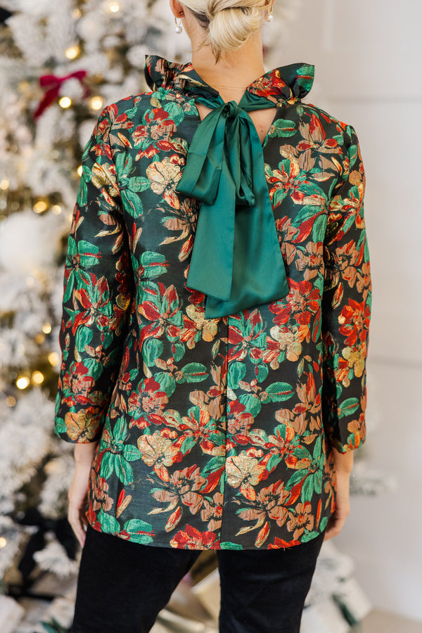 This Is It Emerald Green Floral Blouse