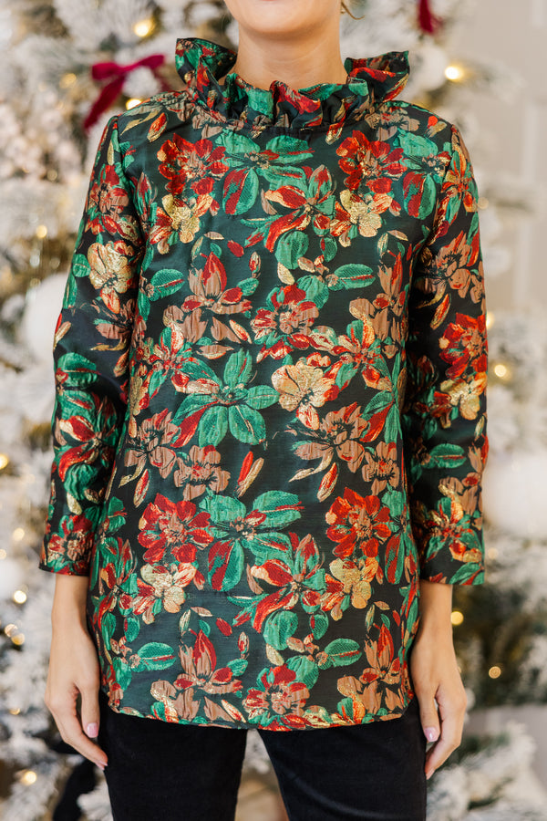 This Is It Emerald Green Floral Blouse