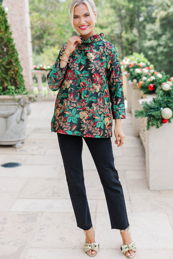 This Is It Emerald Green Floral Blouse
