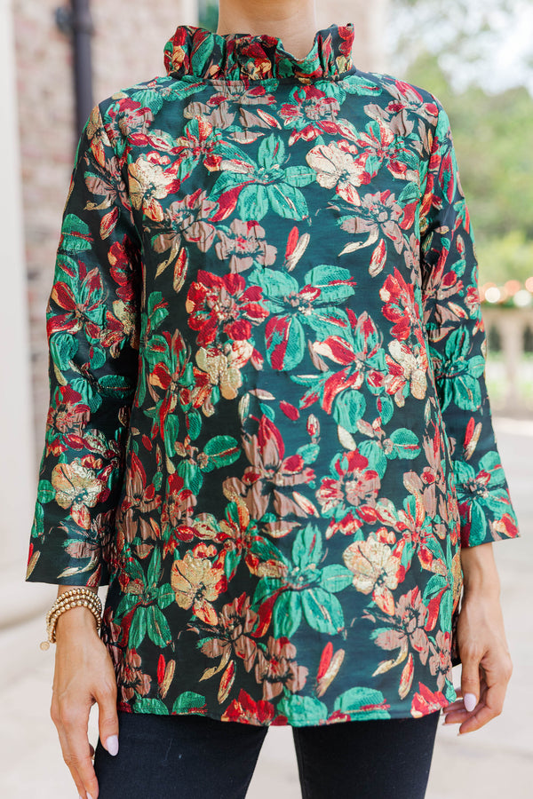 This Is It Emerald Green Floral Blouse