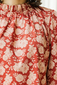 Tried And True Brick Red Floral Ruffled Blouse