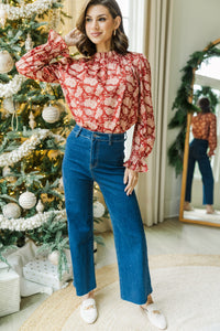 Tried And True Brick Red Floral Ruffled Blouse