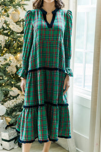 What A Surprise Green Plaid Midi Dress