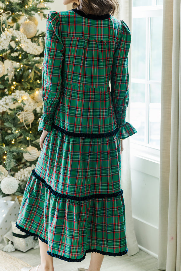 What A Surprise Green Plaid Midi Dress