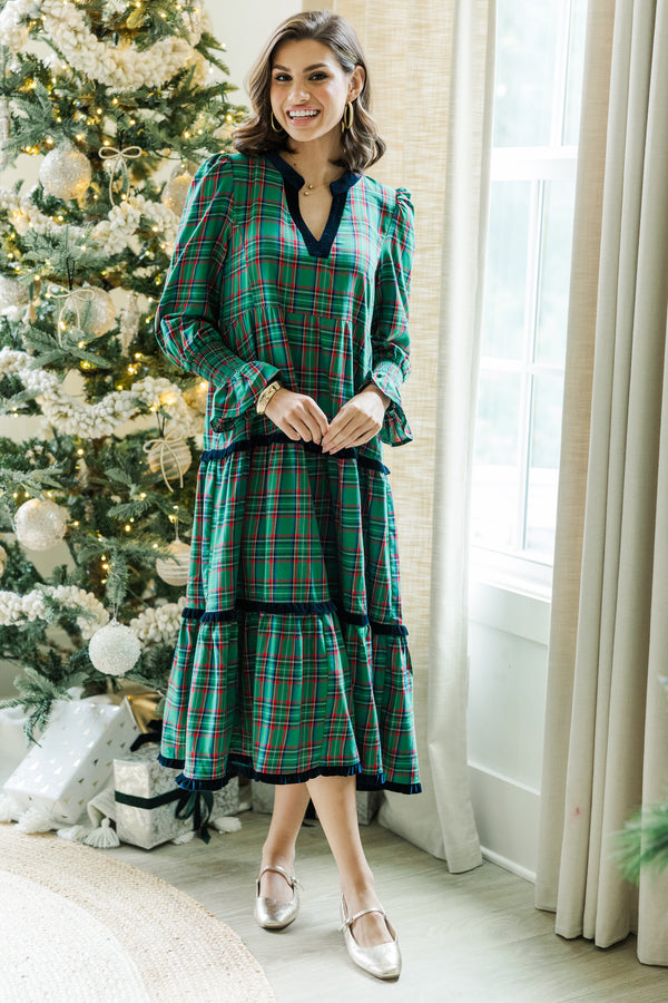 What A Surprise Green Plaid Midi Dress