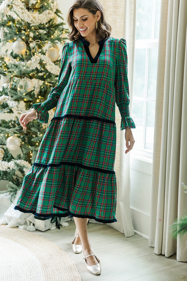 What A Surprise Green Plaid Midi Dress