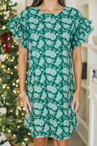 What A Vision Emerald Floral Ruffled Dress