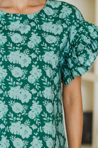 What A Vision Emerald Floral Ruffled Dress