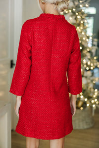 Ask You Out Red Tweed 3/4 Sleeve Dress