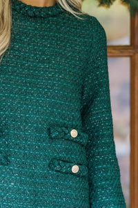 Ask You Out Emerald Green Tweed 3/4 Sleeve Dress