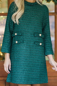 Ask You Out Emerald Green Tweed 3/4 Sleeve Dress