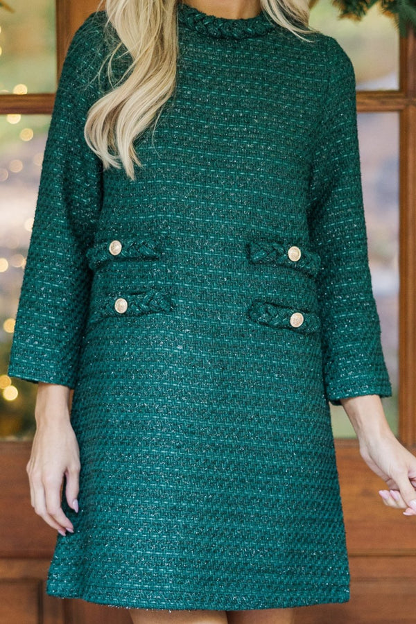 Ask You Out Emerald Green Tweed 3/4 Sleeve Dress Shop the Mint Ask You Out Emerald Green Tweed 3/4 Sleeve Dress Shop the Mint