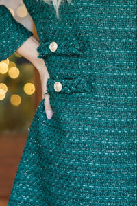 Ask You Out Emerald Green Tweed 3/4 Sleeve Dress